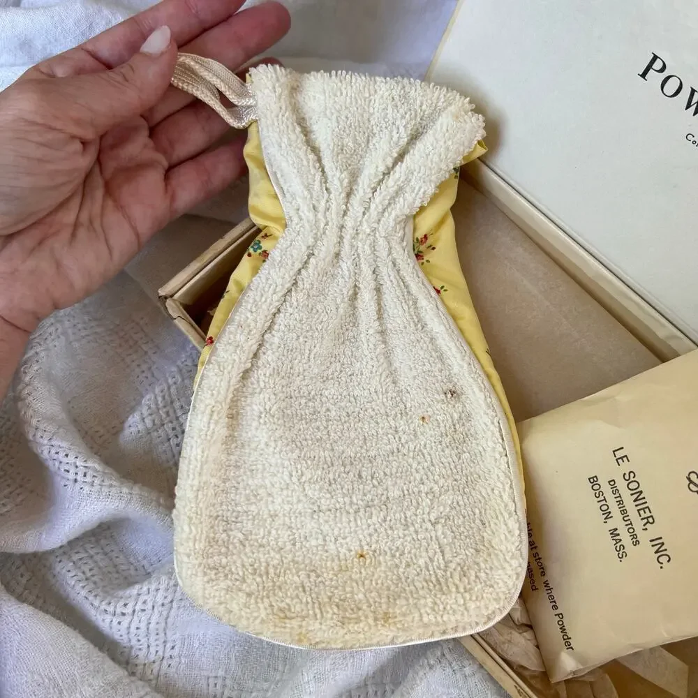 Vintage 40s Vanity Bath Powder Mitt Set Le Sonier Boston Apple Blossom Unused